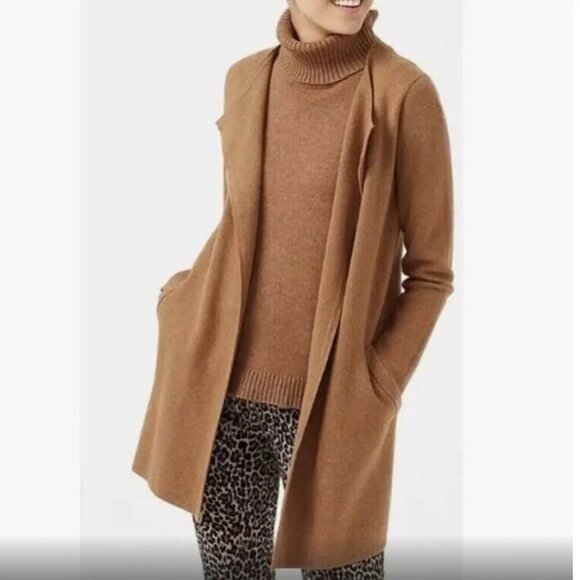 J Crew Vanessa Long Cardigan Sweater Jacket Brown Camel Women's Sz S B27 - Picture 2 of 11